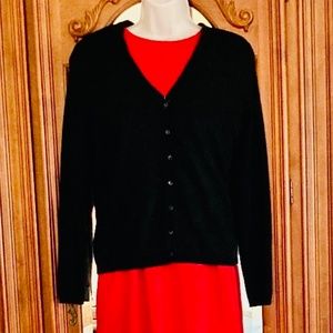 August Silk Deep Black Cropped V-Neck Button Up Cardigan, Sz XL